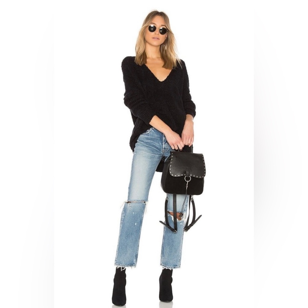 Free People V Neck Black Oversized Sweater size Small
